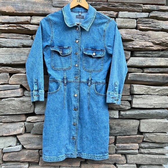 DL1961 Esme Jules Dress Womens Medium Blue Denim Button Front Belted Long Sleeve - Picture 1 of 16